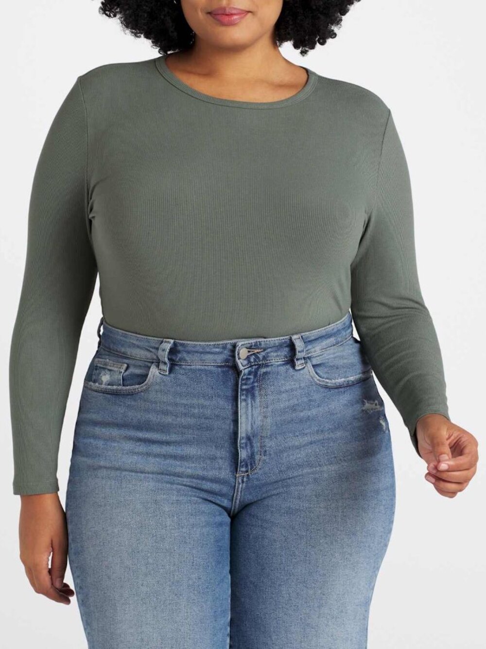 Heatherly Chana Long Sleeve Knit Bodysuit Olive Plus 2X